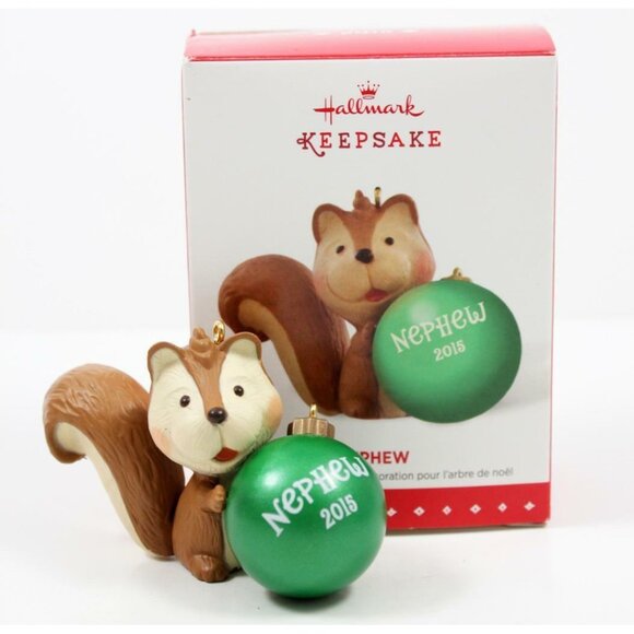 Hallmark Keepsake 2015 Nephew Squirrel w/Green Ball Christmas Ornament w/Box - Picture 1 of 7